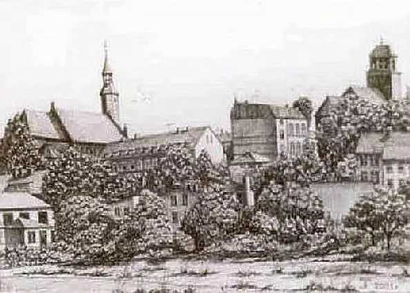 Jerzy Tatarczuk - Panorama Tczewa - rysunek tuszem