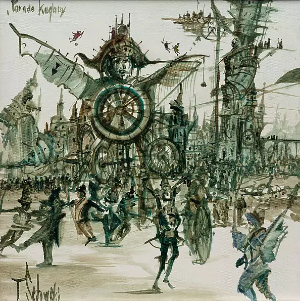 Tomasz Sętowski - The Kuglar parade - oil sketch