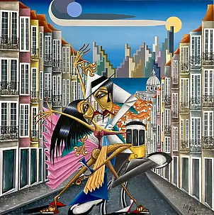 Robert Jadczak, Paso Doble on Rua de Bica, Oil painting - canvas, 100 x 100