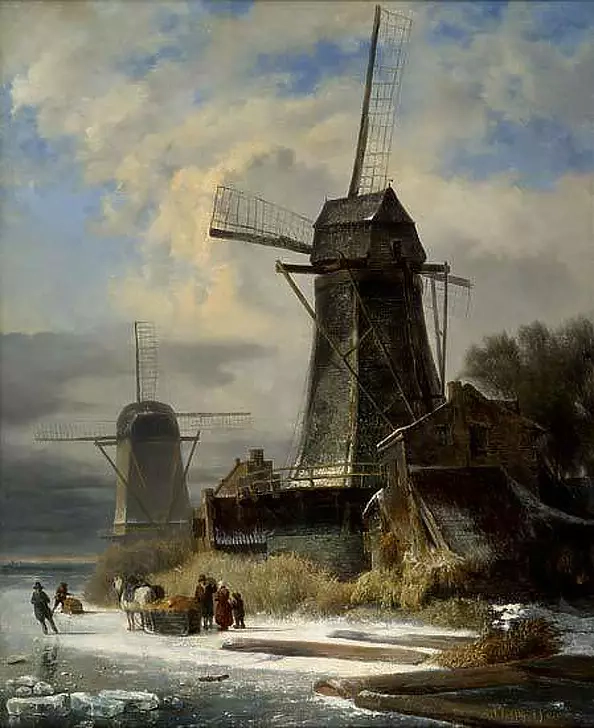 Andreas Schelfout - Paysage au Moulin d`Hiver