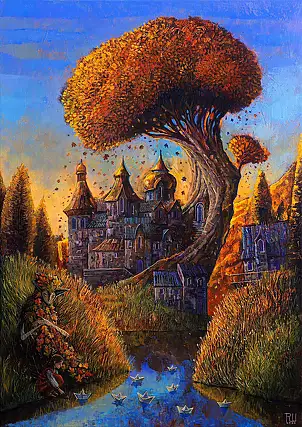 Roch Urbaniak, October at Aunt's, Acrylic painting - canvas, 50 x 70