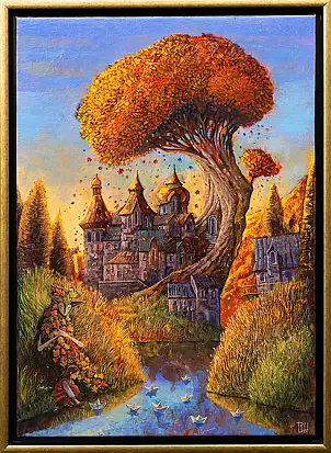 Roch Urbaniak, Październik u Ciotki, Obraz akrylowy - płótno, 50 x 70