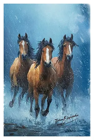 Teresa Kopańska, "They gallop like night dreams", Watercolors, Gouache - , 20 x 31