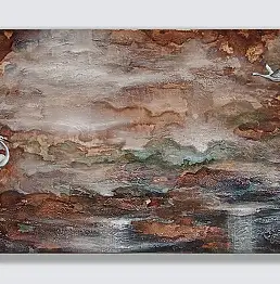 Monika Andriesse Targiel, "Paesaggio dipinto con il caffè" 100x50, Altre, Dipinto acrilico, Tecniche miste, Carbone - tela, 100 x 50