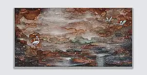 Monika Andriesse Targiel, "Пейзаж, написанный кофе" 100x50, Інші, Акрилова картина, Змішані техніки, Вугілля - холст, 100 x 50