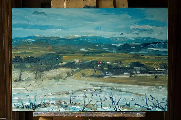 Wojciech Pater, Paesaggio invernale III – La fine dell'inverno in montagna, Quadro a olio - pannello, 60 x 40