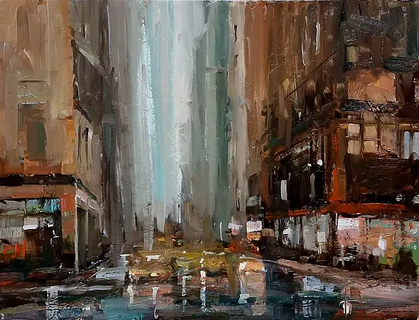 Krzysztof Tracz, Stadtbild, Ölbild - Leinwand, 65 x 50