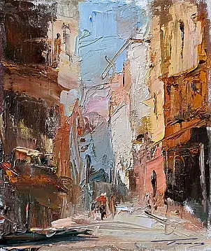 Krzysztof Tracz, Pejzaż miejski, Impasto, Obraz olejny - płótno, 18 x 22