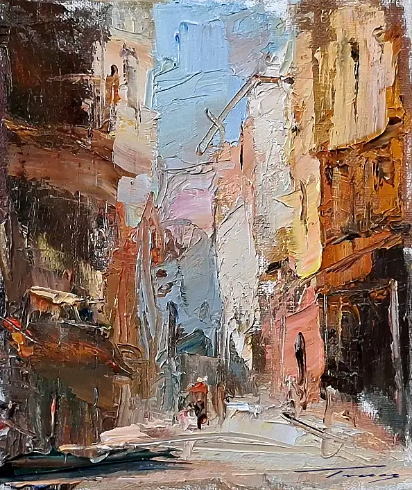 Krzysztof Tracz, Pejzaż miejski, Impasto, Obraz olejny - płótno, 18 x 22