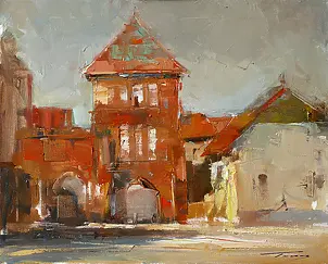 Krzysztof Tracz - Cityscape with gothic gate