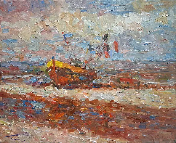 Krzysztof Tracz, Pejzaż morski, Obraz olejny - płótno, 40 x 30
