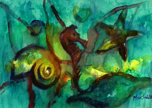 Marzena Salwowska, Seascape with a Horse/Sunken... Found, Watercolors - paper, 42 x 30