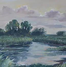 Sabina Salamon - Paesaggio sullo stagno, acquerello