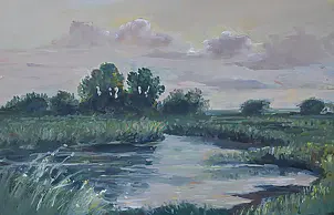 Sabina Salamon - Landscape by the pond, watercolor
