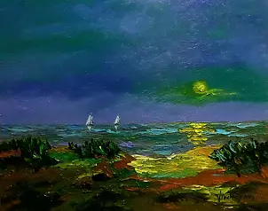 Jerzy Stachura - Pejzaż nadmorski z żaglówkami