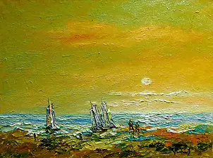 Jerzy Stachura - Seaside landscape with yellow sky