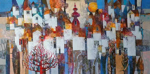 Alicja Słaboń Urbaniak - Pejzaż z czerwonym drzewem