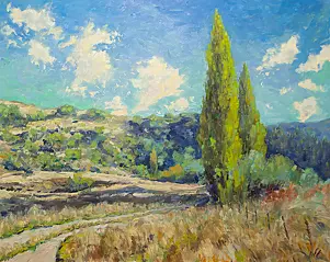   - "Pejzaż z drogą i drzewami"