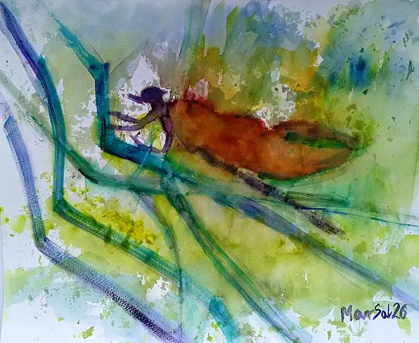 Marzena Salwowska, Landscape with a dragonfly creature/4/Grass and flower, Watercolors - paper, 36 x 30