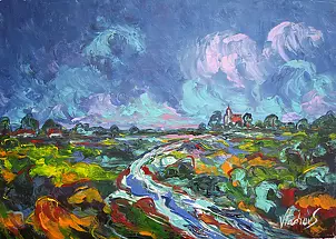 Jerzy Stachura - Landscape with church