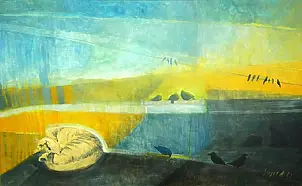   - Landscape with a cat acrylic on canvas