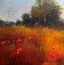 Magdalena Skrzyńska, Пейзаж с маками, Масляная картина - холст, 65 x 55