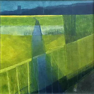   - Landscape with a small river Acrylic on canvas 40 × 40 cm | Wooden frame wide silver