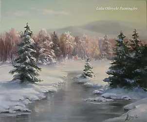 Lidia Olbrycht - Landscape, winter - Frozen stream, winter landscape
