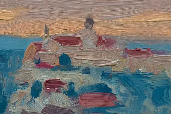 Wojciech Pater, Paesaggio invernale IV – Piccola città, Quadro a olio - pannello, 80 x 60