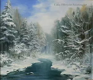 Lidia Olbrycht - Winter Landscape - River , fores