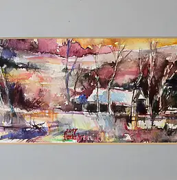 Hanka Drewniak, зимний пейзаж, Акварелі - папір, 29 x 20