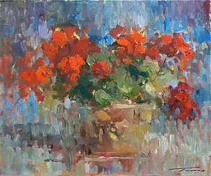 Krzysztof Tracz, Pelargonie, Obraz olejny - płótno, 60 x 50
