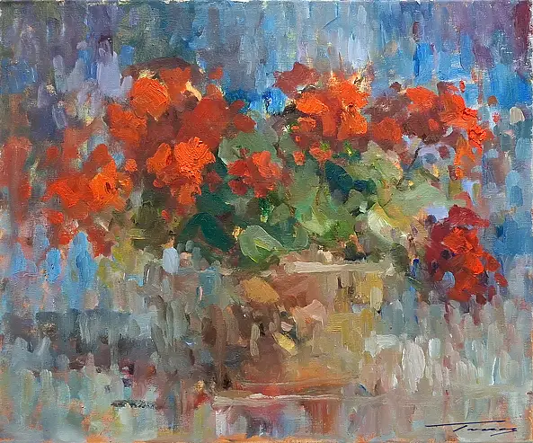 Krzysztof Tracz, Pelargonie, Obraz olejny - płótno, 60 x 50