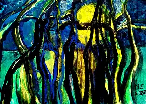 Marzena Salwowska -  Une pleine lune dans la forêt qui sort de l'ombre du paganisme