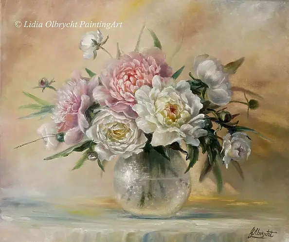 Lidia Olbrycht - Peonies - flowers in a vase, still life