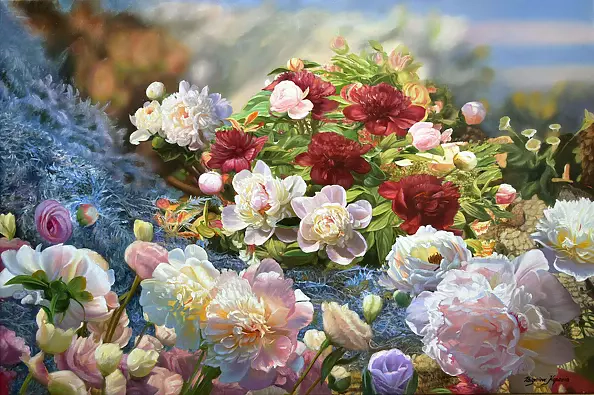 Zbigniew Kopania - Peonie biało-różowe i burgund