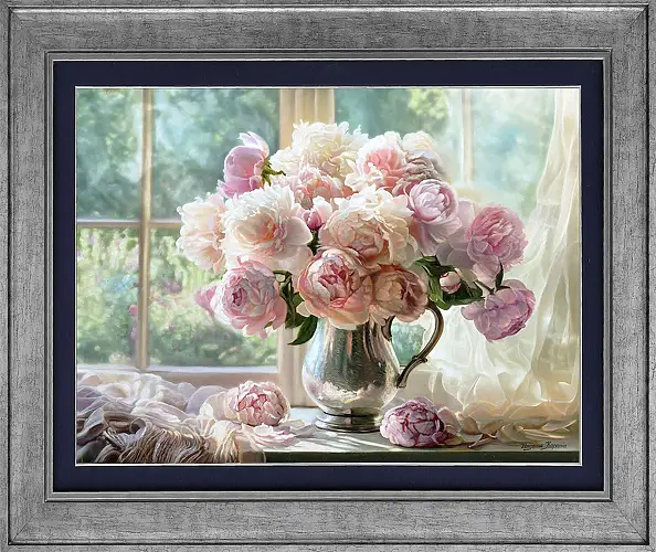 Zbigniew Kopania, Peonies and silver, Oil painting - canvas, 80 x 60