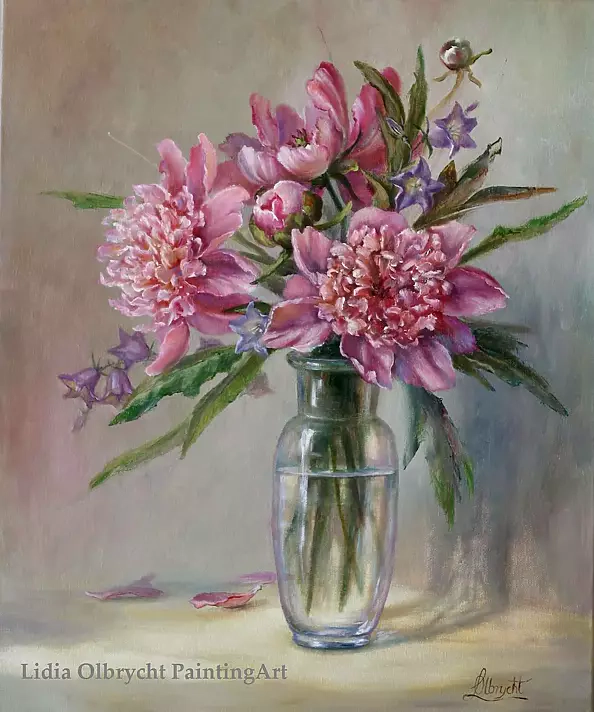 Lidia Olbrycht - Peonie - kwiaty w wazonie