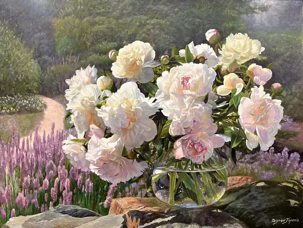 Zbigniew Kopania - Peonies in a lavender garden