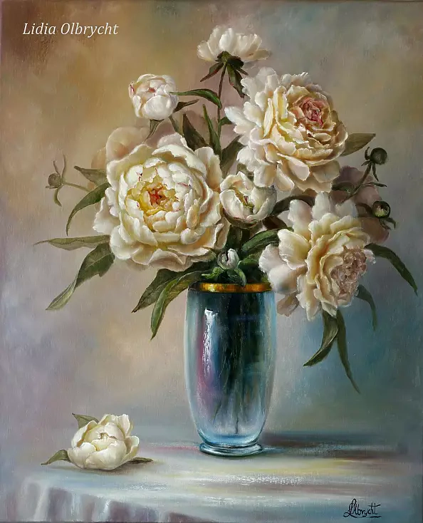Lidia Olbrycht - Peonies in a blue vase