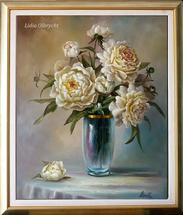 Lidia Olbrycht - Peonies in a blue vase
