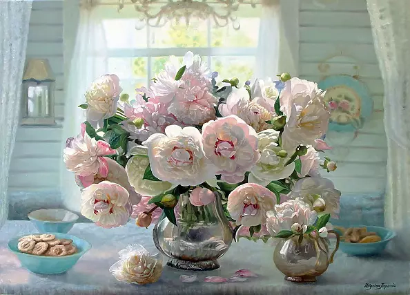 Zbigniew Kopania - Peonie w srebrnych dzbankach