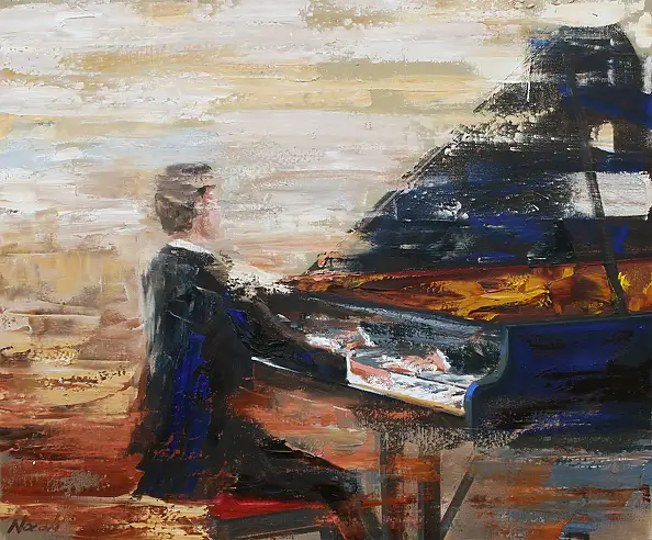 Cyprian Nocoń, Pianist, Ölbild - Leinwand, 65 x 55