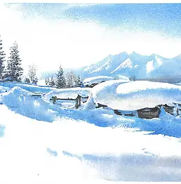 Michał Suffczyński, Altopiano invernale di Pieniny, Acquerelli - carta, 61 x 30