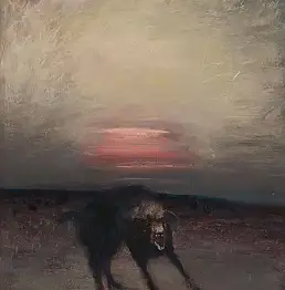 Janusz Lewandowski, собака, Масляная картина - плита, 100 x 120
