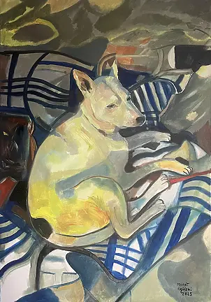 Michał Ogiński - A dog lying on a Baltic beach during sunset