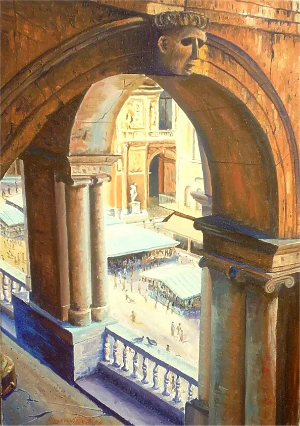 Eugenio Berti - Gołębie na łuku