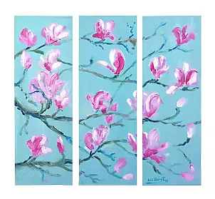 Anna Baryła - Pink magnolias on a turquoise sky