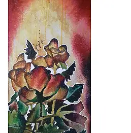 Rafał Jarosz, Piwonie Komiksowe, Obraz olejny, Ołówek - płyta, 60 x 122