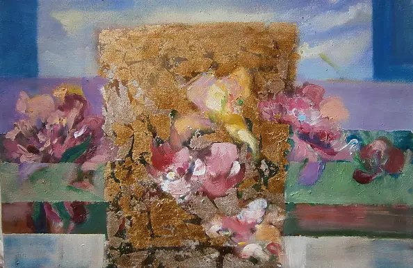 Anna Borcz - Peonies and irises in the golden window